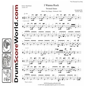 Twisted Sister - I Wanna Rock | Drum Sheet + Play-Along Track 